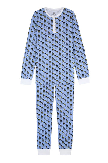 Pyjama femme , pyjama deux pièces, pyjama à boutonnière, bleu, gagarazzi, antilope